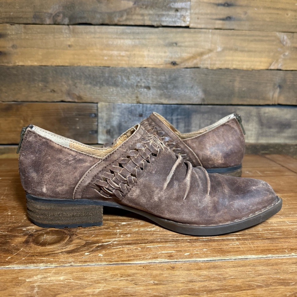 Born Katharina Distressed Brown Suede Ankle Back‎ Zip Booties Womens 10 Leather - Picture 7 of 9